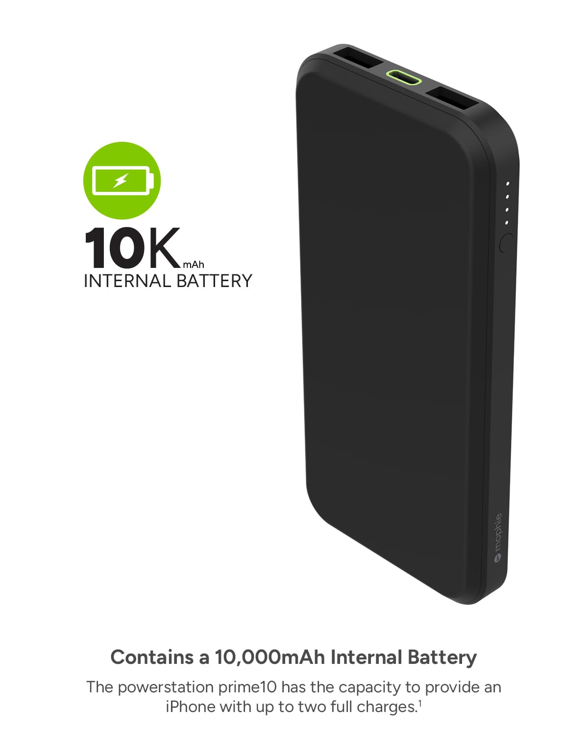 mophie powerstation prime10 - Portable Power Bank with 10,000mAh Internal Battery, 18W USB-C PD Fast Charging, Charge 3 Devices Simultaneously, LED Power Indicator