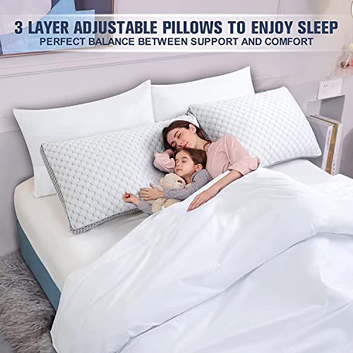 LBRO2M 3 Layer Adjustable King Size Bed Pillows, Adjust Firmness & Loft,Memory Foam Cooling Pillow with Cool Cover (King)