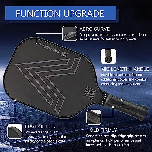 YC DGYCASI 16mm Pickleball Paddles Professional, 2024 USAPA Approved, Carbon Fiber Surface (CFS), Polypropylene Lightweight Honeycomb Core, with Cover Case Black