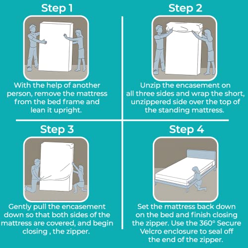 Feather & Stitch Premium Mattress Protector, Bedding Zippered Mattress Encasement, 100% Waterproof Knitted Polyester Bed Cover - Absorbent, Six-Sided Mattress Cover (Queen)