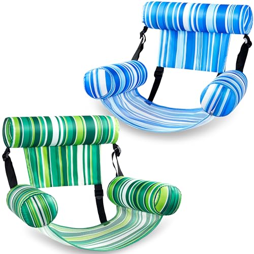 Sloosh Pool Floats Chairs Adult, 2 Packs Inflatable Pool Lounge Chairs,Blow up Hammock Pool Noodles Floats for Adults,Stripe Pattern Floating Water Chair for Pool Lake River(Stripe)