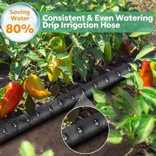 Soaker Hose 50 FT - Yumatum Flat Garden Soaker Hose Irrigation Sprinkler, Save 80% Water, Heavy Duty Leakproof, 3/4" Linkable, Drip Watering Hose for Garden Beds, Lawns, Vegetable Field