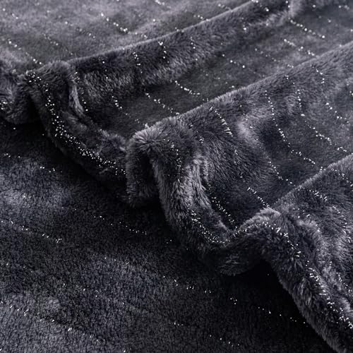 KORBLISS Super Soft Flannel Throw Blanket 50x60 Inches, Premium Gold Glitter Stripes Silky Fleece Lightweight Bed Blanket All Season Use, Black, 50"x60"