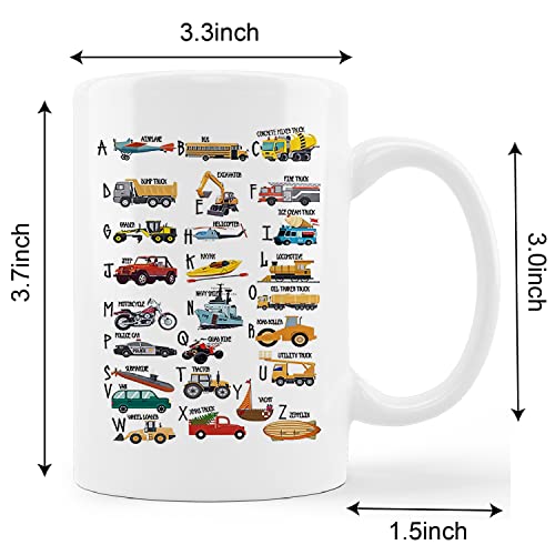 kunlisa Colorful Alphabet Mug Cup,Cartoon Construction Truck Ceramic Mug-11oz Coffee Milk Tea Mug Cup,Gifts For Kids Teens Toddlers Boys,Construction Truck Lovers Gifts