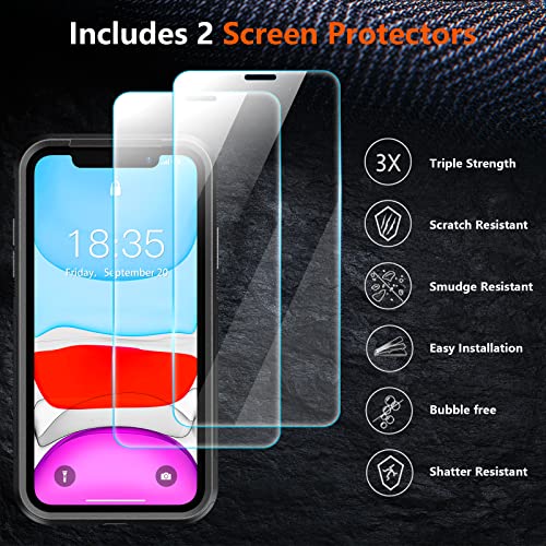 SPIDERCASE Shockproof for iPhone 11 Case,[10 FT Military Grade Drop Protection],with 2 pcs[Tempered Glass Screen Protector+Camera Lens Protector] Heavy Duty Full-Body Protective Phone Case, Black