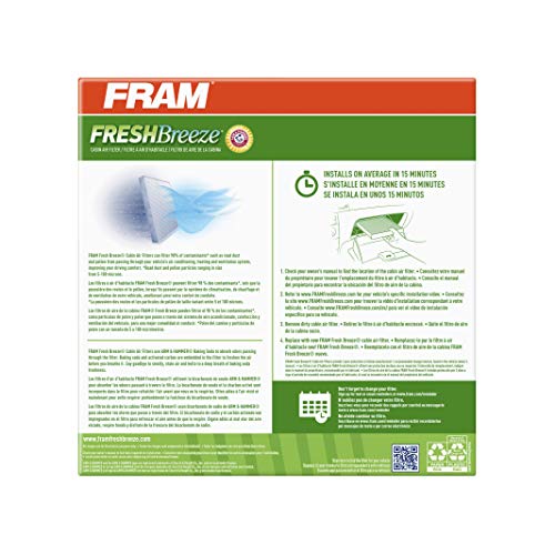 FRAM Fresh Breeze Cabin Air Filter Replacement for Car Passenger Compartment w/ Arm and Hammer Baking Soda, Easy Install, CF11183 for Select Dodge and Jeep vehicles , white