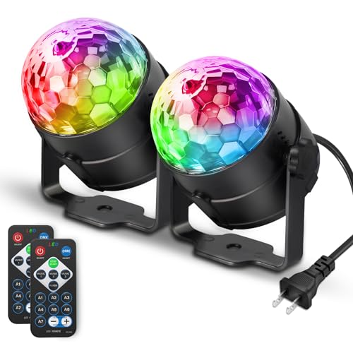 [2-Pack]Disco Ball DJ Party Lights Sound Activated with Remote Control Strobe Lamp 7 Modes Stage Light for Home Room Dance Parties Karaoke Halloween Christmas Birthday Decorations