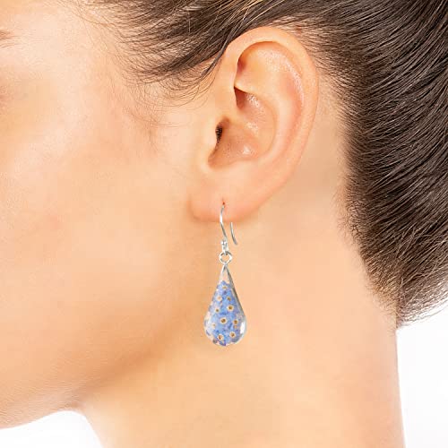 Amazon Essentials Sterling Silver Blue Pressed Flower Teardrop Earrings (previously Amazon Collection)