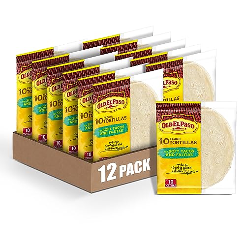 Old El Paso Flour Tortillas for Soft Tacos and Fajitas, Meal Prep, 10 Ct, 8.2 oz (Pack of 12)