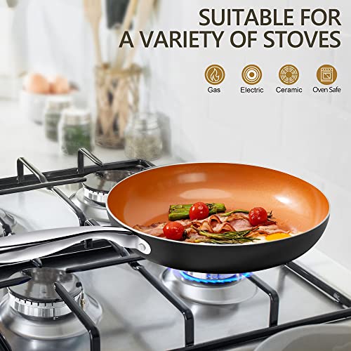 MICHELANGELO Frying Pan with Lid, Nonstick 8 Inch Frying Pan with Ceramic Titanium Coating, Copper Frying Pan with Lid, Small Frying Pan 8 Inch, Nonstick Frying Pans