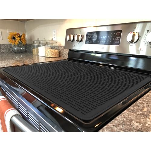 Stove Top Cover for Electric Stove - Silicone Stove Mat for Glass Top Stove, Glass Cooktop Protector, XL Dish Drying Mats For Kitchen, Range Covers for Electric Stove (Black,28 x 20)