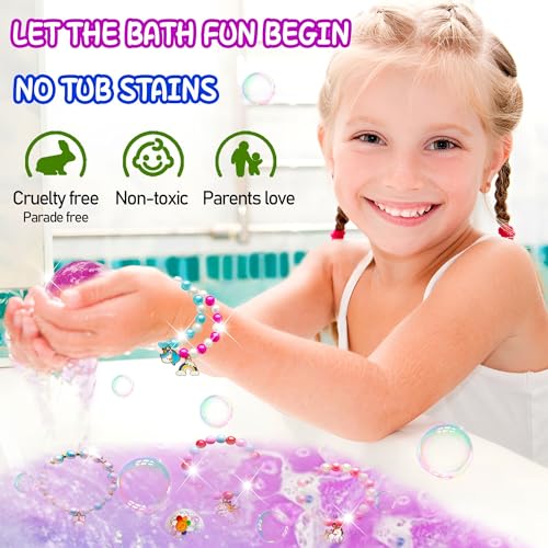 Unicorn Bath Bombs for Kids Girls 3 4 5 6 7 8 Years Old Birthday Gift for Girls Bath Bombs with Toys Surprise Jewelry Inside for Kids Toddler Girl Birthday Christmas Easter Present