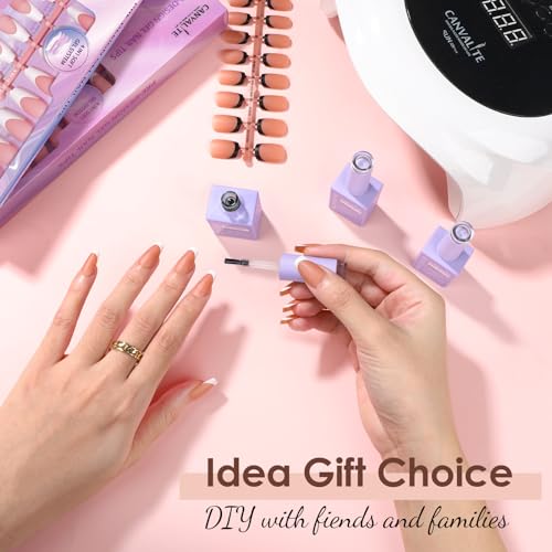 Canvalite French Tip Press on Nails Gel Nail Tips - 300Pcs Pre-Colored Quick and Easy Press on Nails Almond Fake Nails with Designs DIY Nail Extensions, Nude White