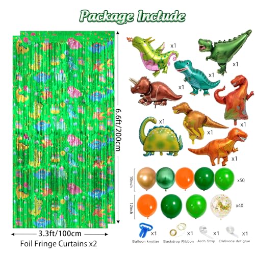 Avezano 104PCS Dinosaur Party Decorations, Dinosaur Themed Foil Fringe Curtains Party Set Backdrop for Boys Photo Booth Props, Dino Party Decor Supplies (Dinosaur)