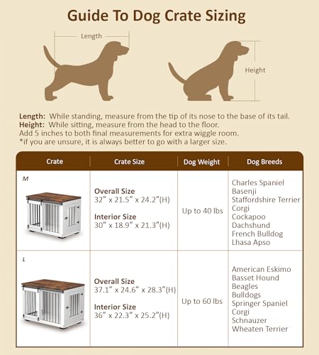 Zakkart Dog Crate Furniture Barn Door for Medium Dogs Up to 40 lbs. - Puppy Kennel w/Thickened Farmhouse Top & Steel Bars - 30'' Wide - White Decorative Modern Dog Crate Table, End Table, Nightstand