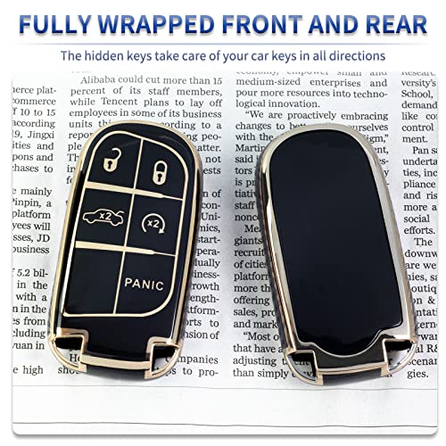 SK CUSTOM White TPU Gold Edge Smart Key Fob Case Protective Cover Compatible with Dodge RAM for Jeep Cherokee 5 Button Keyless Car Remote Accessory