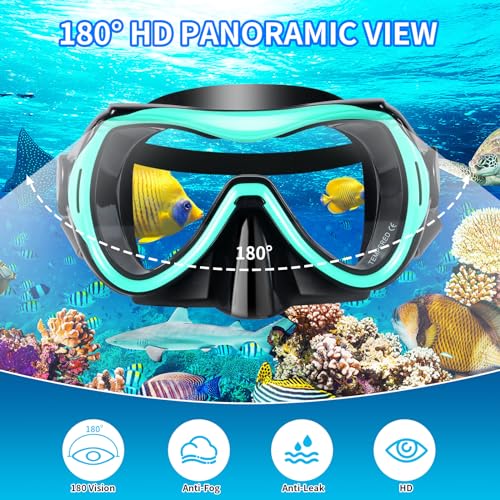 WHOHOLL Snorkeling Gear for Adults, Anti-Fog and Anti-Leak Dry Snorkel Set, 180°Panoramic Wide View Diving Mask Snorkel Kit for Snorkeling Scuba Diving Swimming Travel