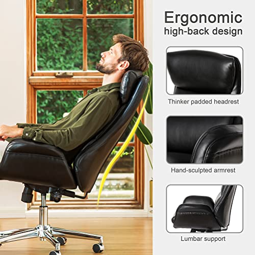 Glitzhome Mid-Century Modern Air Leatherette Adjustable Swivel High Back Office Chair, Black