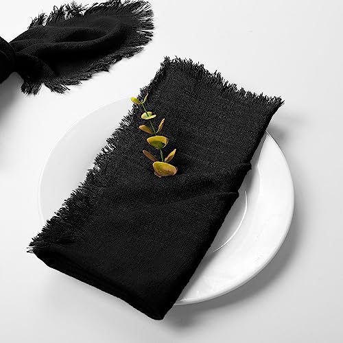 Handmade Cloth Napkins, 100% Cotton Linen Napkins, Delicate Napkins with Fringe, Suitable for Dinners, Weddings and Parties, Set of 8 Sheets (18 x 18 inches,Black)