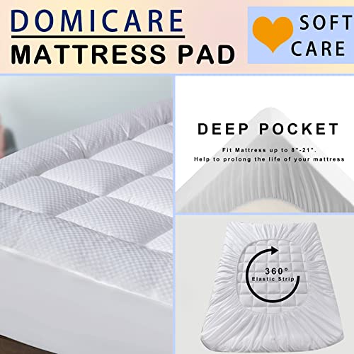DOMICARE Twin Size Mattress Pad Cover Quilted Fitted Mattress Protector with Deep Pocket (8-21Inch), Cooling Mattress Topper Pillow Top-White