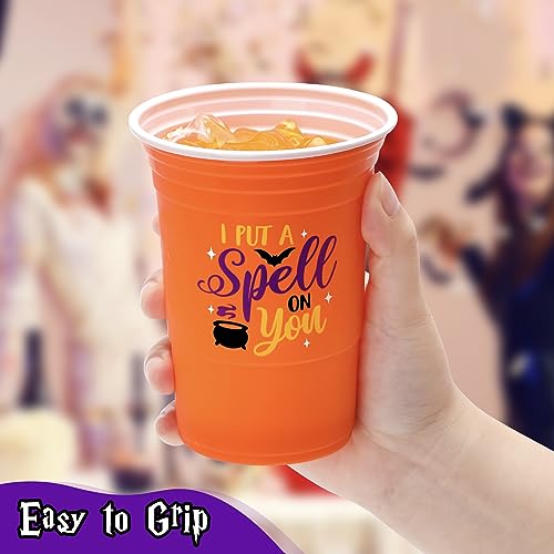 Nefelibata Halloween Black Plastic Cups 16oz Witch Sisters Party Cups Reusable Cold Drinking Cups Set of 24 Halloween Hocus Pocus Party Supplies