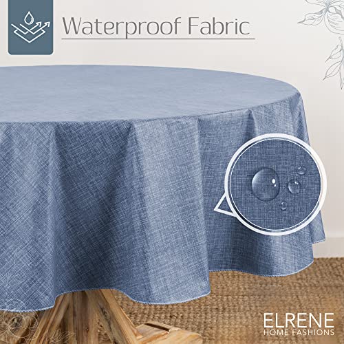 Elrene Home Fashions Monterey Linen Inspired Water- and Stain-Resistant Vinyl Tablecloth with Flannel Backing, 52 inches X 52 inches, Square, Blue
