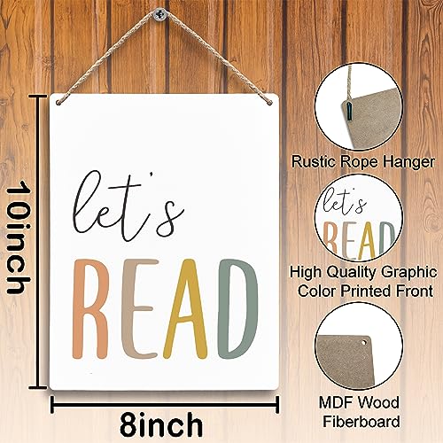 FUGWN Boho Let’s Read Wooden Signs 8x10, Boho Wall Hanging, Read Signs for Classroom, Read Sign, Reading Decor, Boho Nursery Decor, Reading Corner Decor for Classroom, Kids Playroom Decor