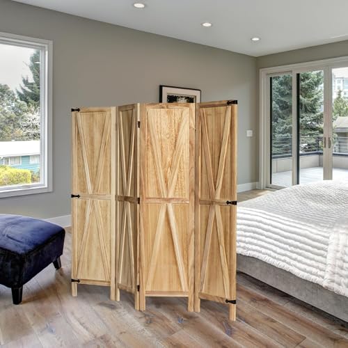 iVilla 5.8 Ft Tall Wood Room Divider, Rustic Folding Privacy Screens Farmhouse Partition Wall dividers for Rooms, Separator, Temporary Wall, Rustic Barnwood (6 Panel, White) 1