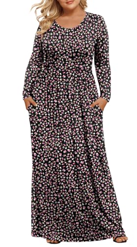 LONGYUAN Womens Long Sleeve Casual Dresses Plus Size Dress Maxi Loose Elastic Swing Dress Fat Blue XL