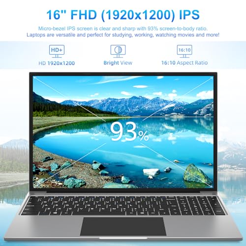 jumper Laptop, 16 Inch, Laptops Computer with 12th N100 CPU, 16GB DDR5 512GB SSD, FHD IPS Display, 1920x1200, 16:10, 4 Stereo Speakers, Cooling Systeem, HDMI, UHD Graphics(750 MHz).