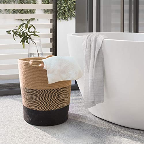 INDRESSME Laundry Basket Large Laundry Hamper, Woven Baskets for Storage, 17.8" x 15.8" x 13.8", Wicker Laundry Basket for Living Room, Dirty Clothes Basket, Baby Hamper for Nursery, Black & Jute