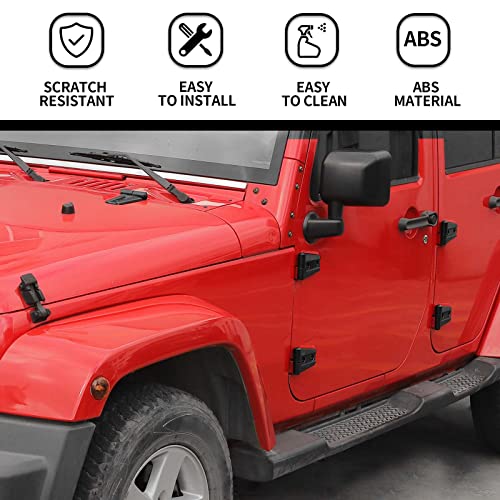 Hoolcar Door Hinge Engine Hood Hinge Tailgate Hinge Cover Trim ABS Exterior Kit Accessories Compatible with 2007-2017 Jeep Wrangler JK JKU, Black, 12PCs