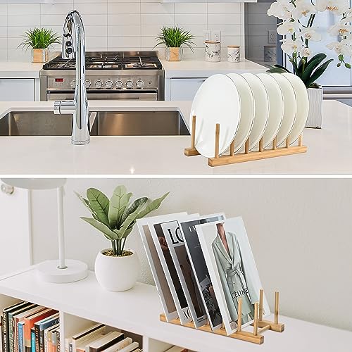 INNERNEED Bamboo Wooden Dish Rack Plates Holder Compact Kitchen Storage Cabinet Organizer for Dish/Plate/Bowl/Cup/Pot Lid/Cutting Board