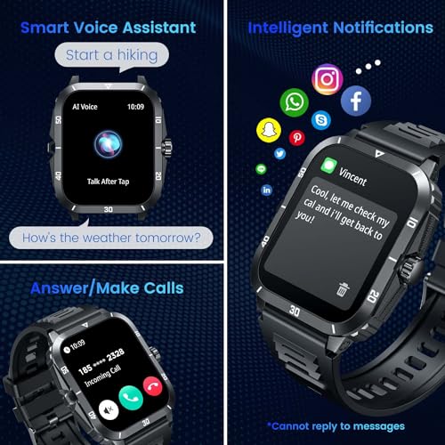 Smartwatch for Men Fitness Smart Watch: 2.0 inch Wrist Watch with Bluetooth Call Answer - Android iOS Compatible Military 3ATM Waterproof 100+ Sports Digital Activity Tracker Heart Rate Sleep Monitor