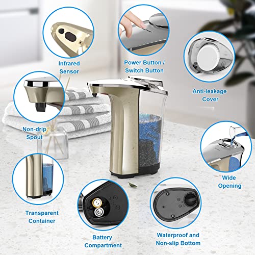 PZOTRUF Automatic Soap Dispenser,Touchless Dish Soap Dispenser 17oz/500ml with Upgraded Infrared Sensor, 5 Adjustable Soap Dispensing Levels, Liquid Hand soap Dispenser for Bathroom & Kitchen