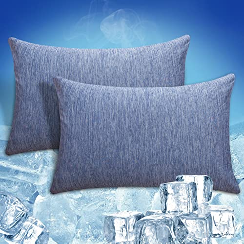 CHOSHOME Cooling Pillow Cases Standard, Double-Side Design [Cooling & Cotton] Q-Max 0.45 Cooling Pillow Covers for Night Sweats Hot Sleepers, Hidden Zipper, 2 Pack (20" X 26", Blue)