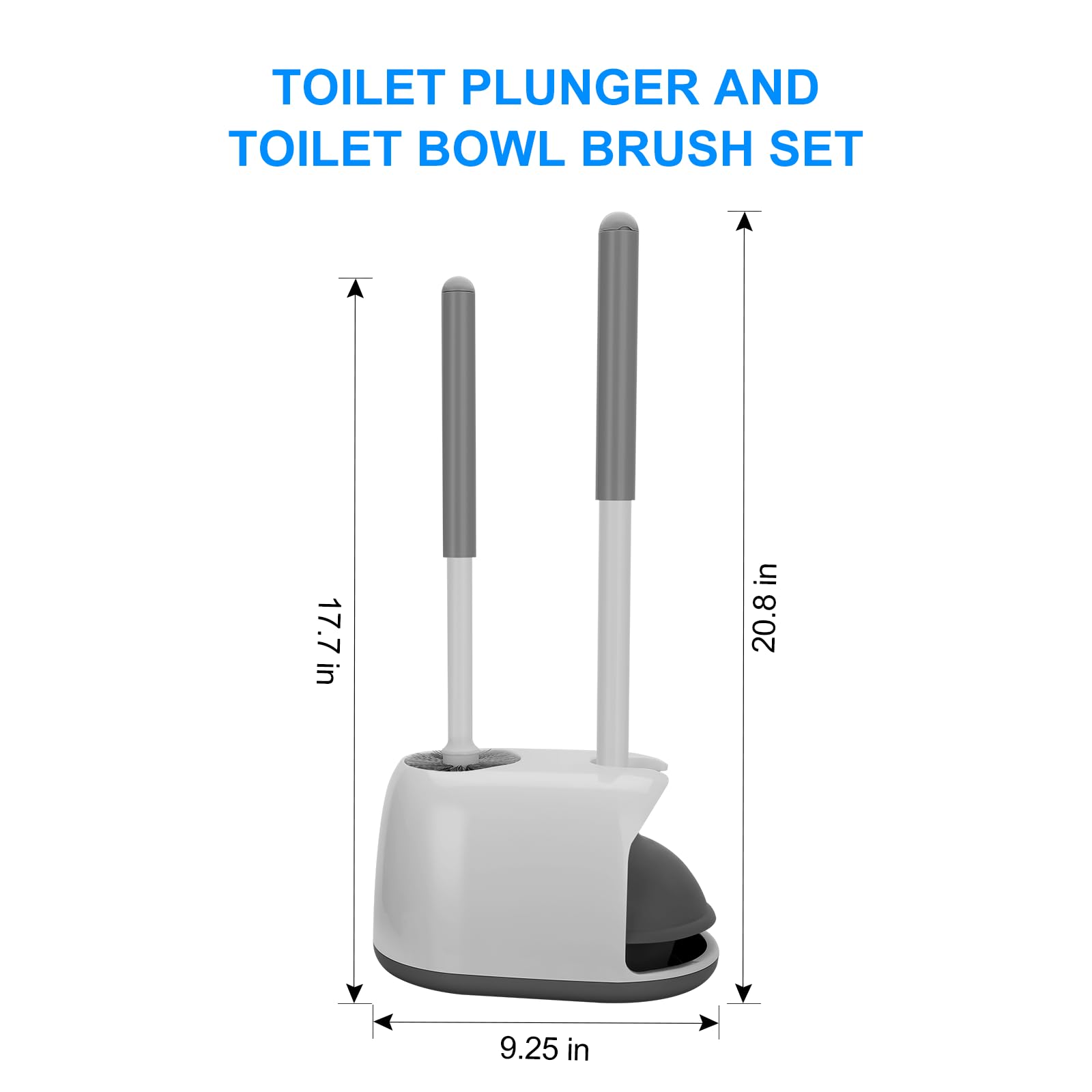 SetSail Toilet Brush and Plunger Set, 3 Pack Toilet Plungers for Bathroom Heavy Duty Toilet Bowl Brush and Holder Hidden Toilet Plunger and Brush Set for Deeply Cleaning - White & Grey