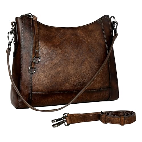 Iswee Womens Genuine Leather Handbags Tote Bag Shoulder Bag Top Handle Satchel Designer Ladies Purse Hobo Crossbody Bags (IR011-Grey-Lichee)