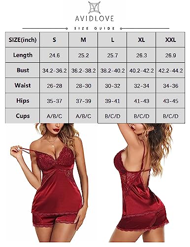 Avidlove Womens Satin Sleepwear Lace Pajamas Cami PJS Set Lace Nightwear Lingerie Set Purple