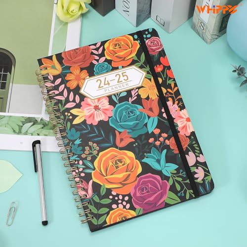 Undated Weekly Daily Planner- Weekly Goals Notebook, Women To Do List Planner, Habit Tracker Journal, Agenda 2024-2025 Daily Planner with Floral Hardcover Spiral Binding, A5 Plannee, Black