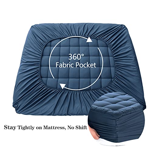 EASELAND Twin Size Mattress Pad Pillow Top Mattress Cover Quilted Fitted Mattress Protector Single 8-21" Deep Pocket Cooling Mattress Topper (39x75 Inches, Dark Blue)