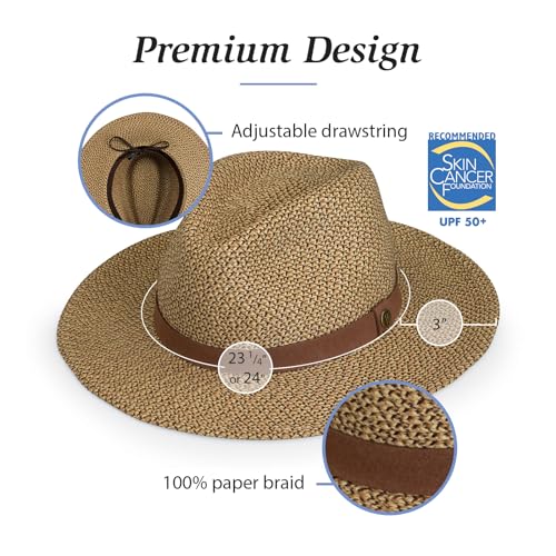 Wallaroo Men’s Outback Fedora (Brown, M/L) – Lightweight Wide Brim Hat, Natural Fiber, UPF 50+ UV Protection, Breathable Summer Fedora, Travel Sun Hat for Outdoors, Hiking, Beach, and Golf Holidays