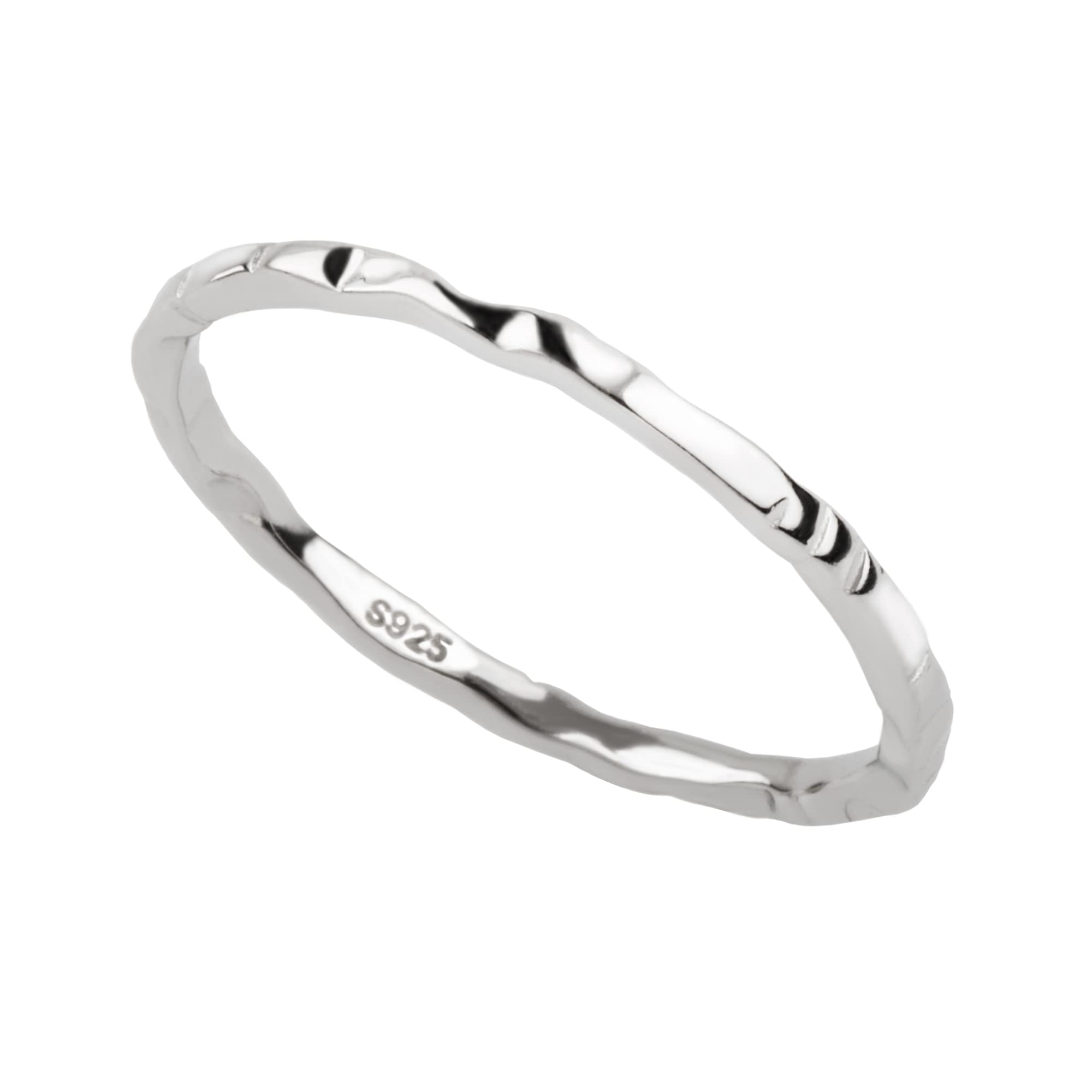 Kakikaki 925 Sterling Silver Minimalist Hammered Textured Thin Knuckle Midi Stacking Rings