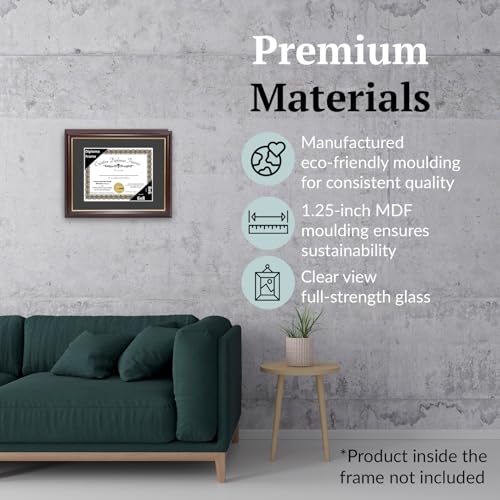 Creative Picture Frames 11x14 Mahogany Gold Rim Diploma Frame with Black Mat Glass and Installed Wall Hangers | Frame Holds 12x16 Media without Mat