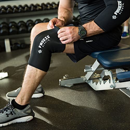 FreezeSleeve Ice and Heat Therapy Sleeve | Reusable Ice Pack Flexible Gel Compression Sleeve for Pain Relief and Recovery of Elbow Knee Ankle Leg Wrist Injuries | Black Small Medium