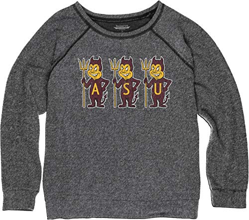 Reserve Collection by Blue 84 NCAA Arizona State Sun Devils Womens 3/4 Raglan Sleeve Vault Hacci Fabric Tee, Arizona State Sun Devils Black, Large