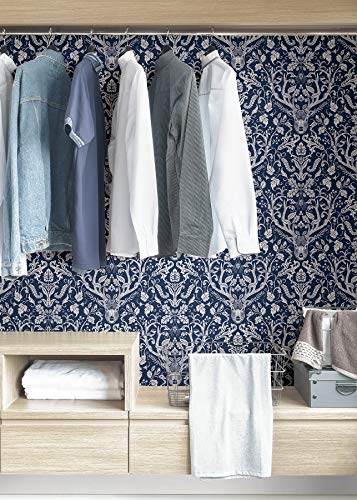 NuWallpaper NUS3680 Navy Escape to The Forest Peel & Stick Wallpaper, Blue