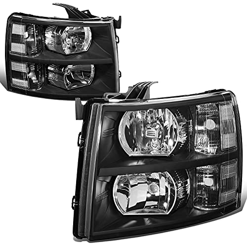 DNA Motoring HL-OH-CSIL07-BK-CL1 Pair of Black Housing Headlights Compatible with 07-13 Silverado 1500 / 07-14 Silverado 2500 3500 & HD Models