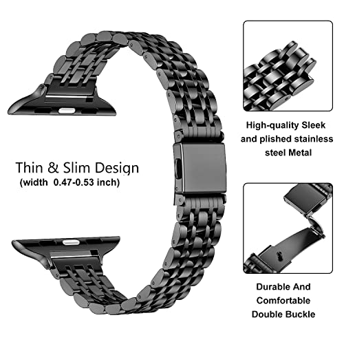 MioHHR Slim Metal Band Compatible with Apple Watch Band 42mm(Series 10) 41mm 40mm 38mm,Dressy Stainless Steel Chain Strap for Women iWatch Bands Series 9 8 7 6 5 4 3 2 1 SE,Black