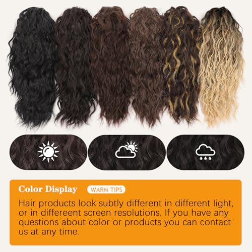ORSUNCER Ponytail Extension Claw 26" Curly Pony Tail Clip in Claw Hair Extensions Fluffy Natural Looking Synthetic Hairpiece for Women Dark Brown
